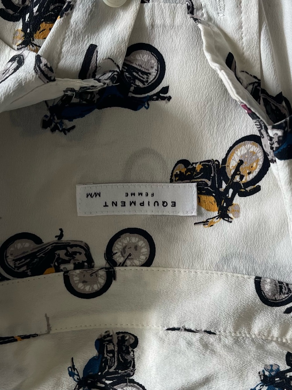 Equipment Cream Blouse with Black and Yellow Motorcycle Print - Picture 10 of 11
